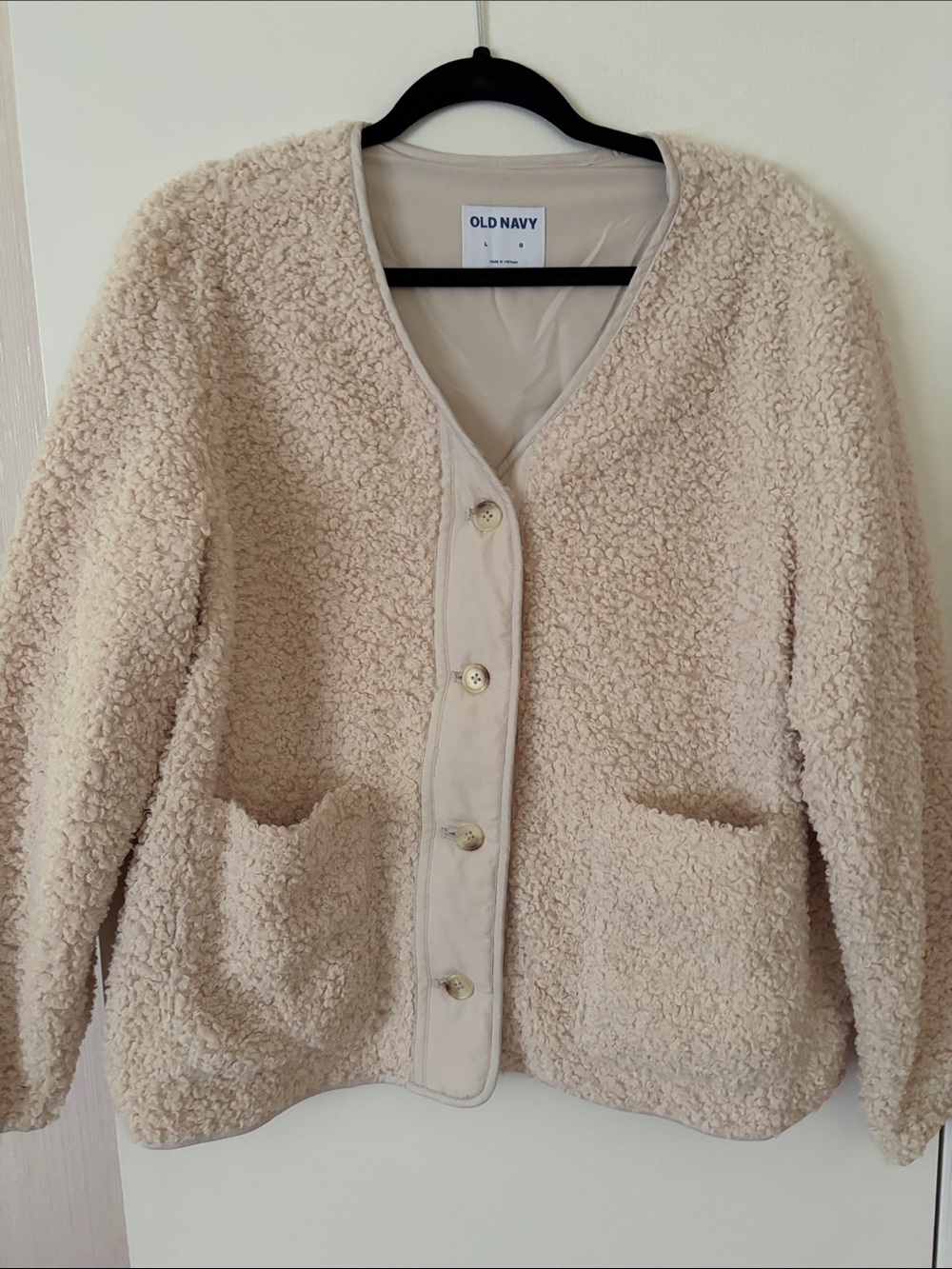 Old Navy Cream Sherpa Button-Front Teddy Jacket